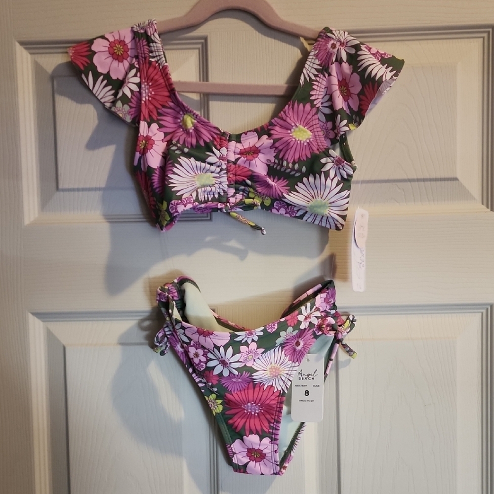 Floral Bikini Set with Pink and Green